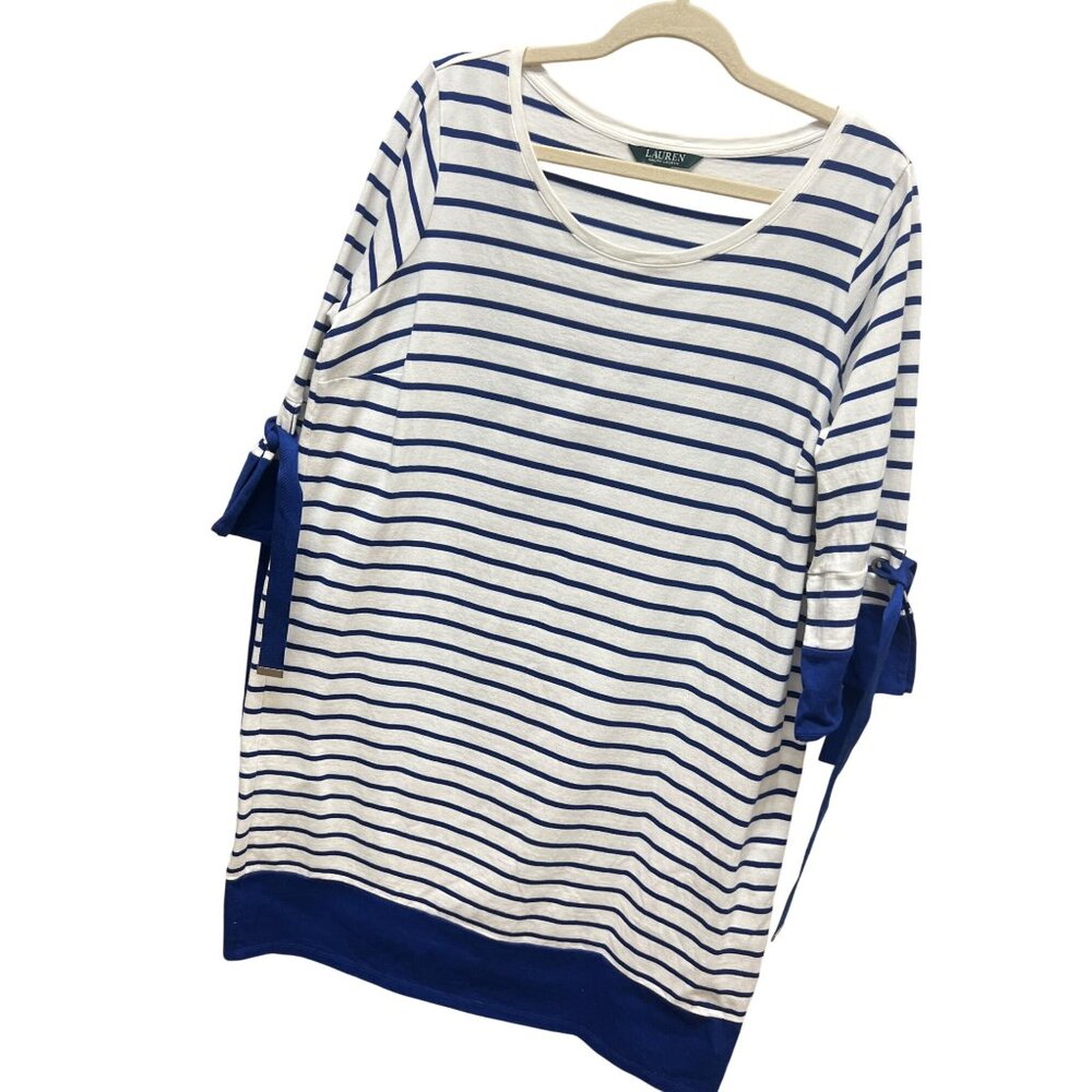 Lauren Ralph Lauren White and Blue Tricot Shirt Dress